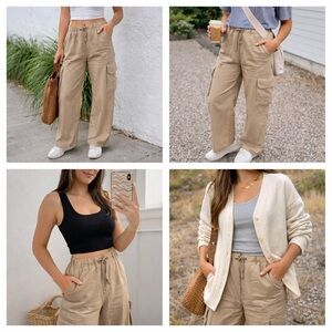 RACHEL PAIGE Pinstripe Cargo Pants‎ Wide Leg Drawstring Waist Women's XL